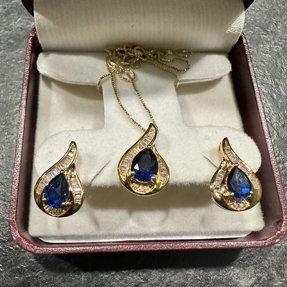The Cherish Collection Jewelry - 925 Sterling Silver Sapphire Necklace and Earrings